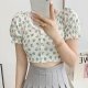Retro Short Floral Puff Sleeve T-shirt Women